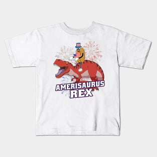 Hotdog T Rex Dinosaur 4th of July Amerisaurus Funny Gifts Kids T-Shirt
